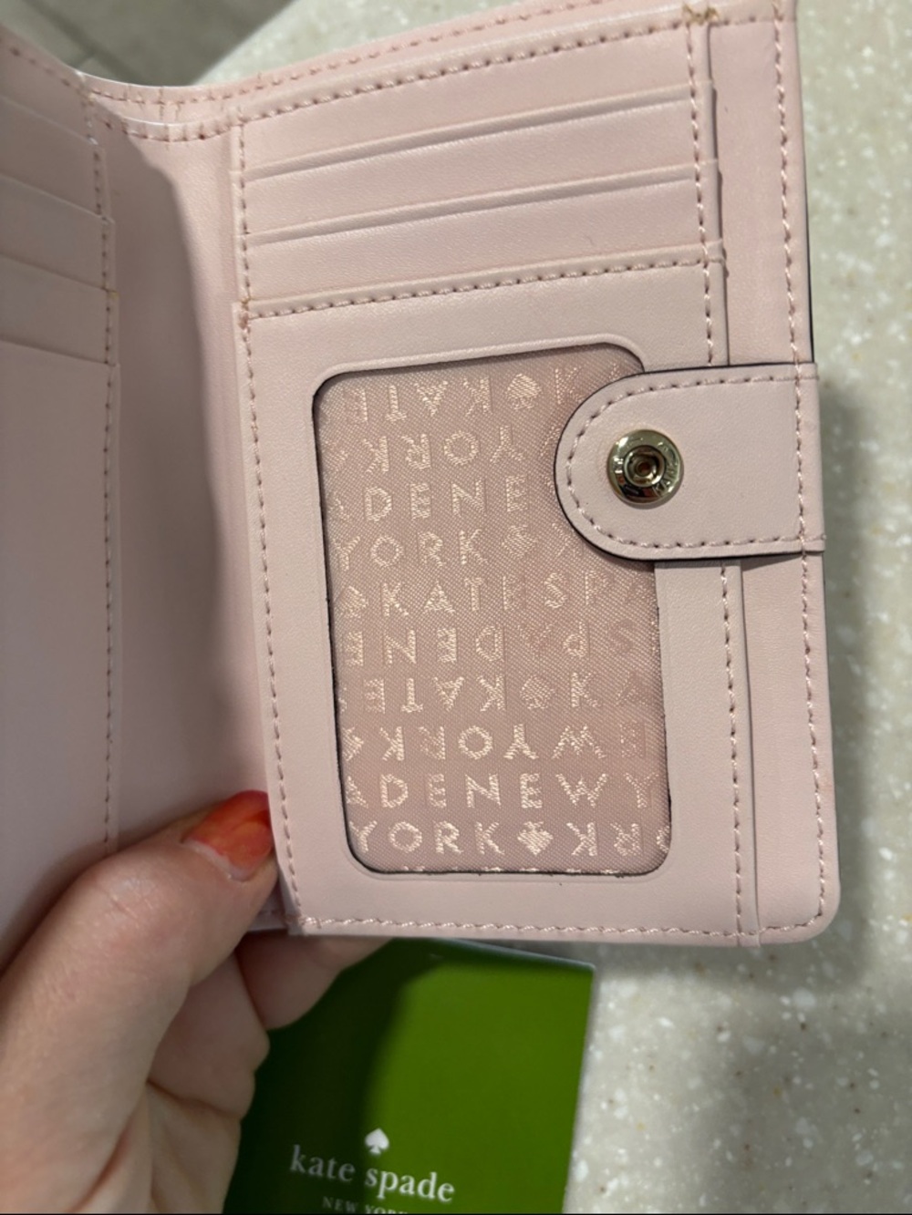 kate spade pale pink pebbled wallet with gold plaque - Picture 6 of 13